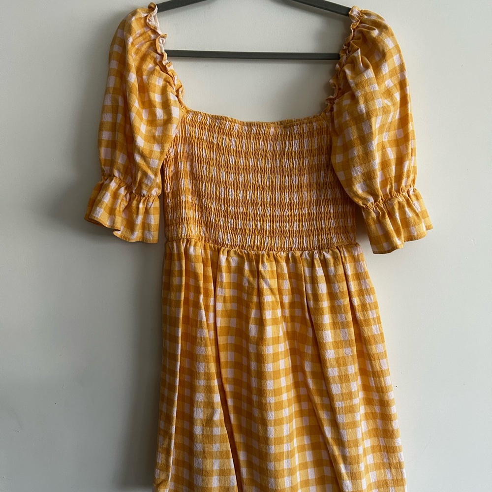 Yellow Gingham Smocked Mini Dress